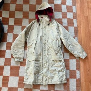 Lands' End Cream Jacket with Red Plaid Lining